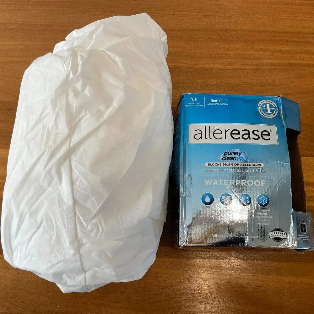 NEW AllerEase Waterproof FULL Polyester Zip Allergy Mattress Protector, Warranty